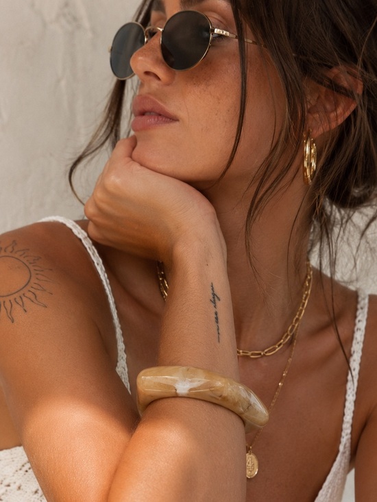 Mayamar Jewelry - New Mayamar Beige Marbled acrylic Bangle Bracelet